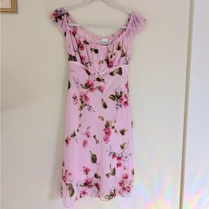 VENUS Pink Floral Roused sleeve Shoulder Dress
